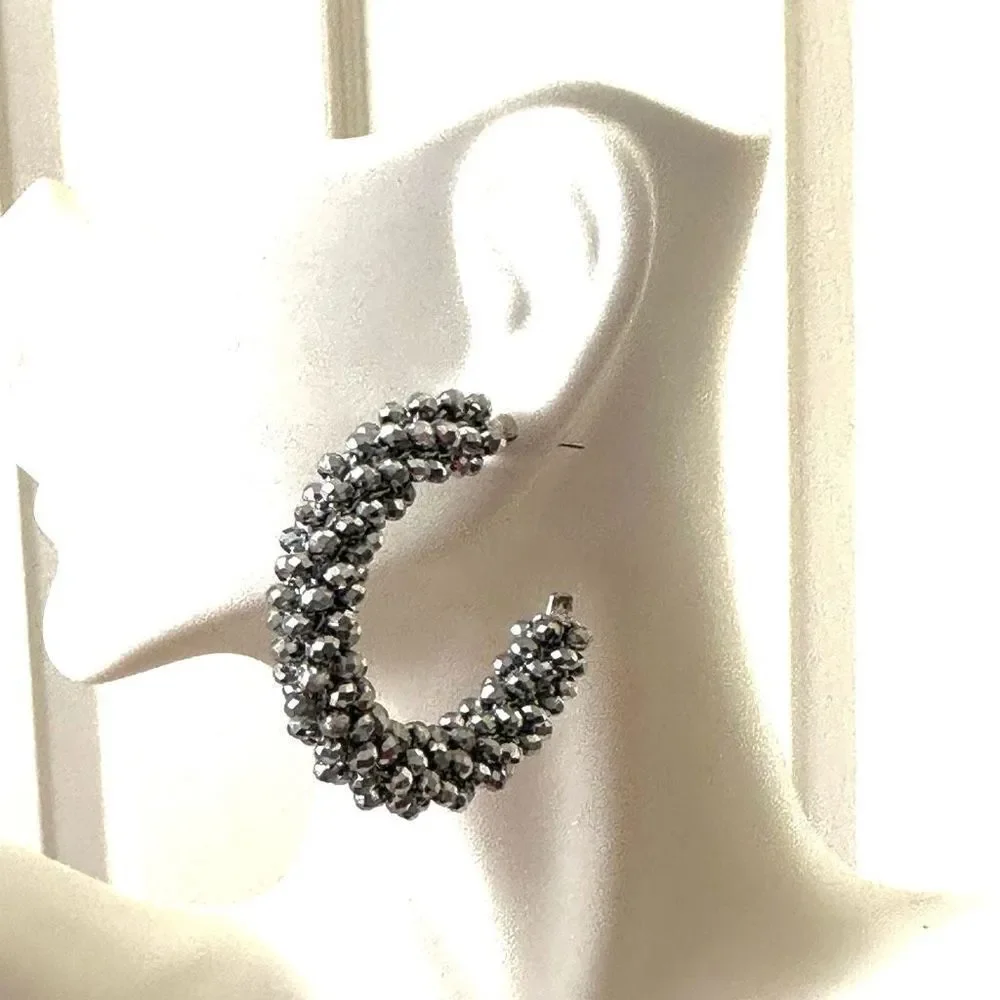 Silver beaded hoop earrings